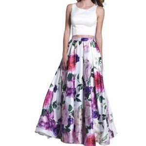 Dave & Johnny Floral Two Piece Special Occasion Gown White Purple Size 4 NWT